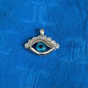 Silver Evil Eye Pendant with Blue Gem